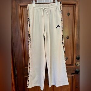 Adidas Women's Cream Joggers with Leopard Print